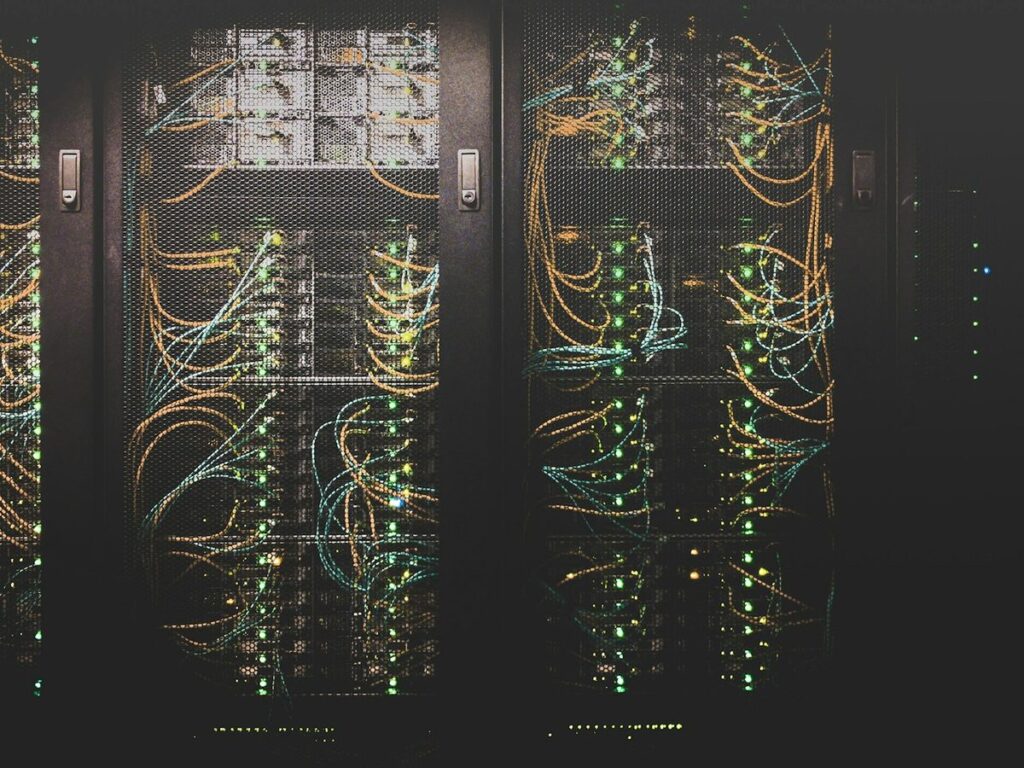 Server racks with network cabling