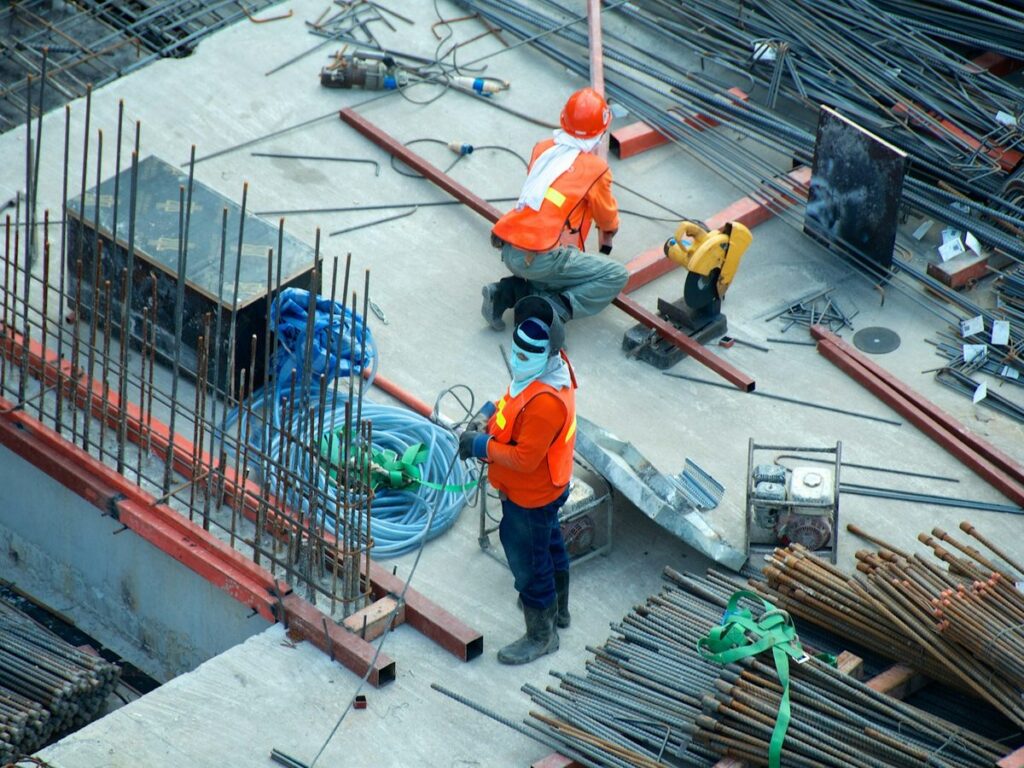 Tradespeople working on a building site